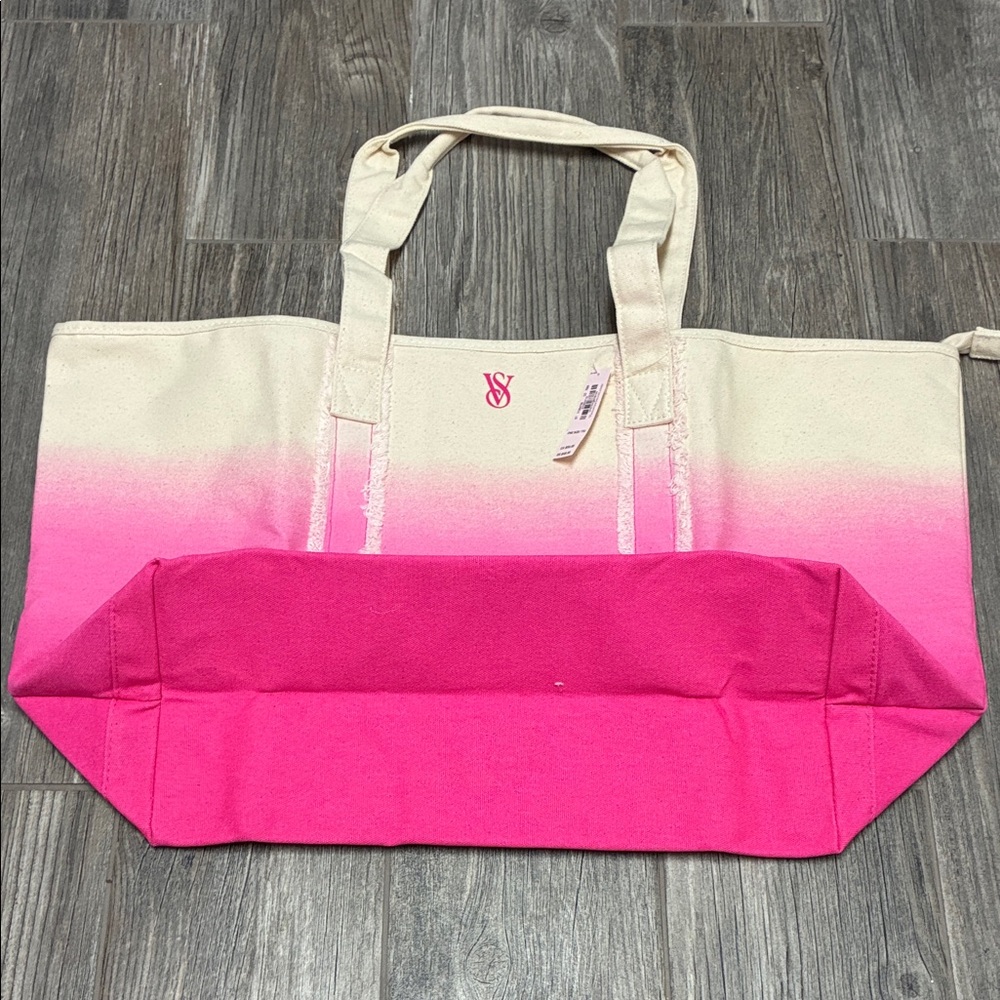 Victoria’s Secret Ombré Canvas Tote Bag Travel Pink Bag New! - Picture 2 of 8